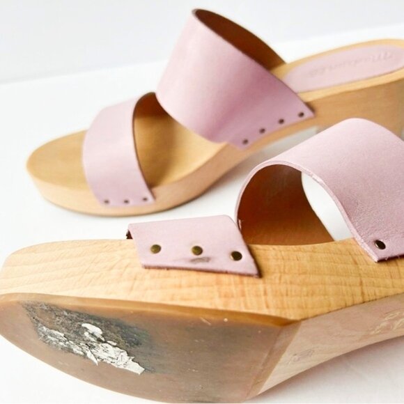 MADEWELL The Clara Clog Sandal Lavendar Leather Strap Wood Clog Sole Size 10 - Picture 7 of 13